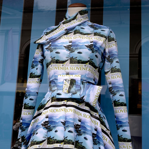 Tourism office window, Ljubljana, Slovenia.