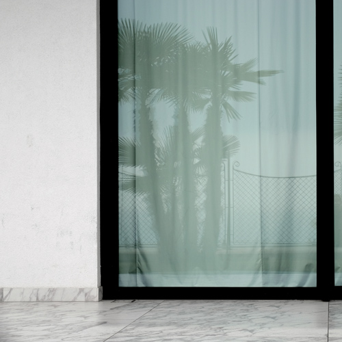Palm tree reflected in a hotel window in Opitja, Croatia